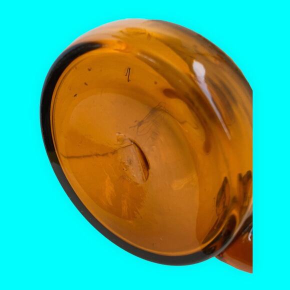 VTG MCM Amber Art Glass Pitcher Ewer Jug Vase Stretch Long Neck 10.5” x 5.5” - Picture 5 of 8